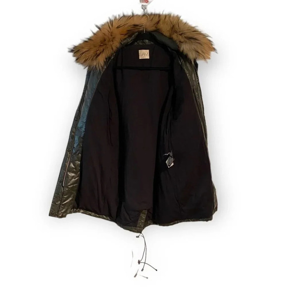 SAM. NYC Devon  Parka in Khaki Green Raccoon - Picture 4 of 16